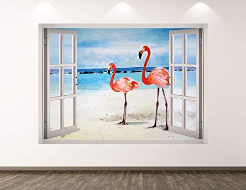 Западна Планина Картина с Фламинго Стикер За Стена, Арт Декор на 3D Прозореца на Стикера С Животни Стенопис