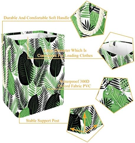 Тропически Зелен Лист Големи кошове За пране и Чанта За Съхранение на Мръсна Кърпа Кошница с Дръжки Сгъваеми