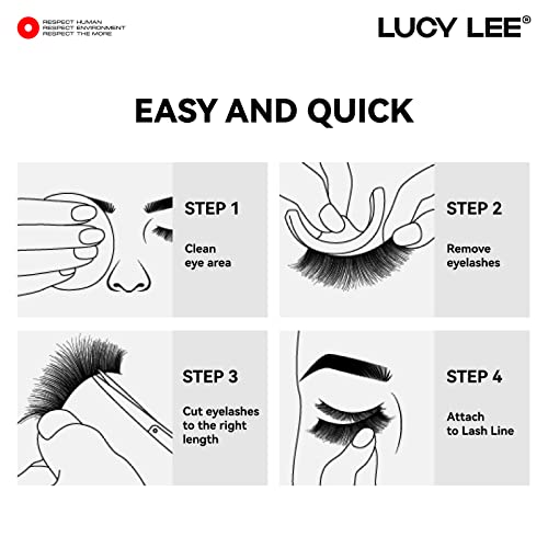 LUCY LEE Многократна употреба самозалепващи мигли 3 двойки, фалшиви мигли Без лепило или очна линия лесно се