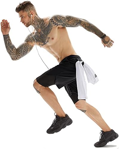 DIQQID Мъжки Спортни Шорти за Бягане 2 в 1 бързо съхнещи Спортни къси Панталони за Йога Athlethic 7 инча с Джобове За Телефон