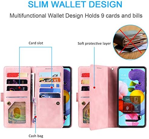 Чанта-портфейл EYZUTAK за Samsung Galaxy а a53 5G, ретро Матиран, 9 Слотове за карти, джоб с цип, калъф от Изкуствена кожа с Магнитна закопчалка, Поставка с каишка на китката, устой