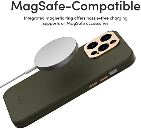 Кожен калъф премиум-клас Moshi Napa (за iPhone 14 Pro Max 6,7 инча) - Съвместим с MagSafe | Изпъкнала леща от авиационен алуминий и бутони за пълна защита на тялото | Подплата от микроф?