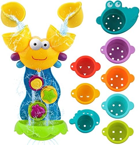 Играчки за баня Dwi Dowellin за деца, Играчки за баня с Водно колело и 8 Разноцветни Чаши за вода, Играчки за