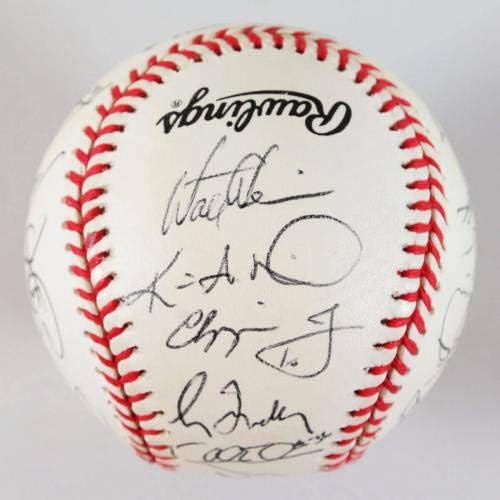 1998 Екип Брейвз-Подписано бейзболен договор (23) Чиппер Джоунс, Грег Мэддукс и др – COA JSA - Бейзболни топки