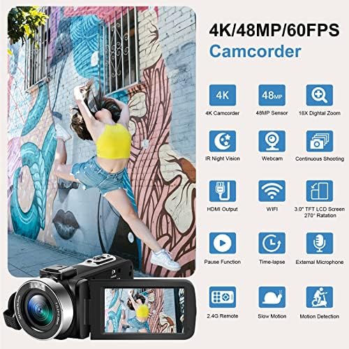 SEREE TECH Камера за 4K Камера 60 кадъра в секунда 48MP18X Дигитална Камера за YouTube 3,0 Камера мек на допир