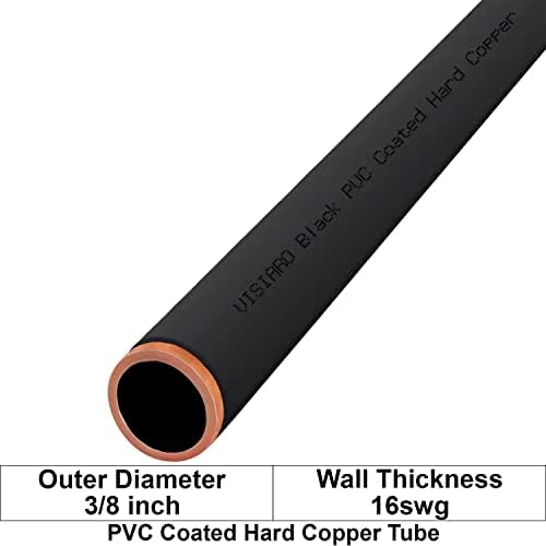 Тръба от твърди медни Visiaro Black с PVC покритие, 1 м, Външен диаметър 3/8 инча, Дебелината на стената на