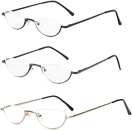 YQJYWZTF 3 Опаковки на Метални Очила За Четене в Полурамке Half Moon Slim Readers за Жени И Мъже, Очила с Пружинным