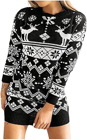 Женствена Рокля-пуловер Миди С Кръгло деколте и ръкав, Рокля-Пуловер с кръгло деколте и ръкави, Рокля-пуловер