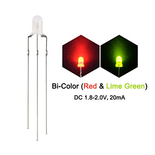 Комплект led диоди и резистори uxcell 3 мм, Множествена в два цвята (червен и зелен лайм), общ катод, кръгла