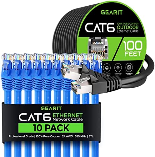 GearIT 10 pack 10-крак Cat6 Кабел Ethernet и 100 фута Cat6 Кабел