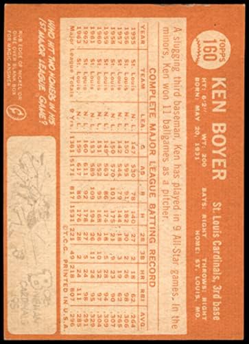 1964 Топпс 160 Кен Бойер Сейнт Луис Кардиналс (Бейзболна картичка) VG/БИВШ Кардиналс