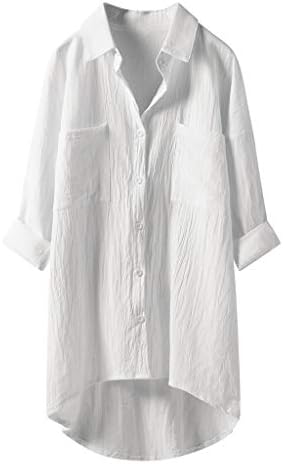 Angxiwan/ Дамски Ризи с Копчета, Обикновена Блузи Големи Размери с Дълъг Ръкав, Ежедневно Бельо Памучен Туника,