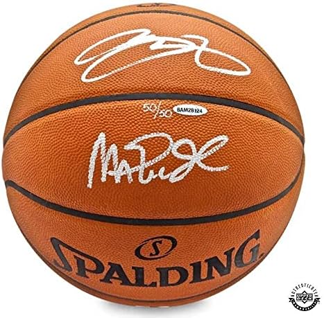 Баскетбол с автограф Мэджика Джонсън и Леброн Джеймс - Горната палуба - Баскетболни топки с автографи