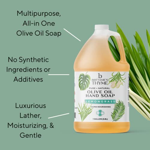 Сос за течен сапун Brittanie's Thyme Organic Olive Oil Castile Liquid Soap Зареждане, 1 Галон лимонена трева|,