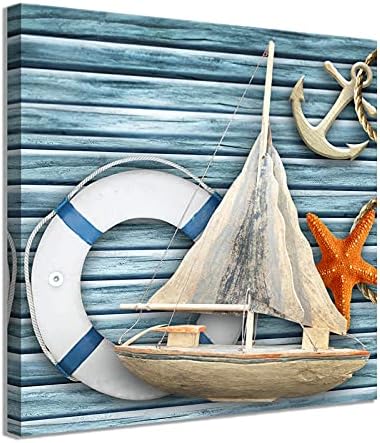 PINKNORDIC Плажен Платно Стенно Изкуство Платноходка Морска Звезда Плакат Печат на Платно Картина за Дома, Кухня,