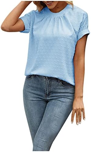 Лятна тениска за жени 2023, Модни Однотонная Ежедневна Блуза с Къс ръкав и кръгло деколте Размер Плюс, Върхове