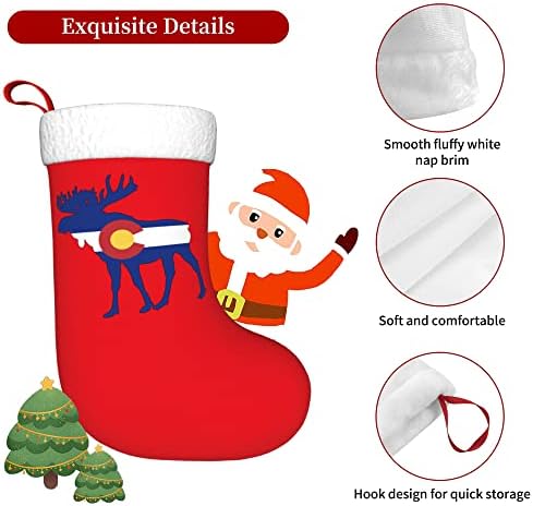 QG ZZX Коледни Чорапи с Бяла Супер Меки Плюшени Белезници, Коледни Чорапи с Лосем под формата на Хартата Колорадо,