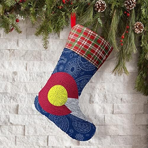 Флаг на щата Колорадо с Пейсли, Коледни Чорапи С Пайети, Блестящи Стенни Висящи Украси, Украса за Коледната