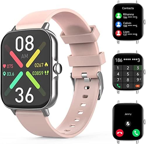 Дамски смарт часовници AITYYOX, Фитнес часовник F107 Сребристо-розов цвят и Bluetooth-слушалки S61 Черен цвят,