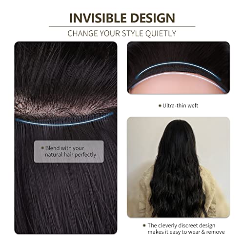 Halo Косата Черна Невидими Телена изкуствена коса, Прозрачен Тел Регулируем Размер на 4 Надеждни Затягане Дълги