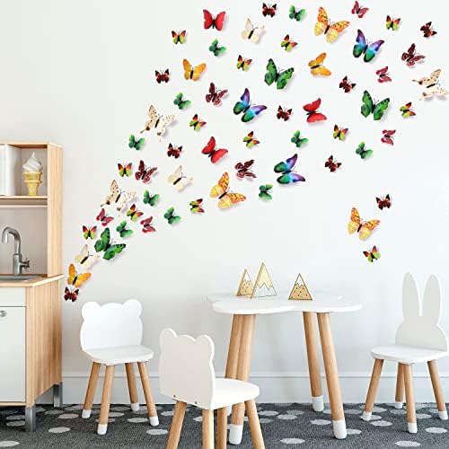 LiveGallery 72 БР 6 Цвята на Сменяемите 3D DIY Красиви Стикери за Стена с Пеперуди, Цветни Пеперуди, Арт Декорация,