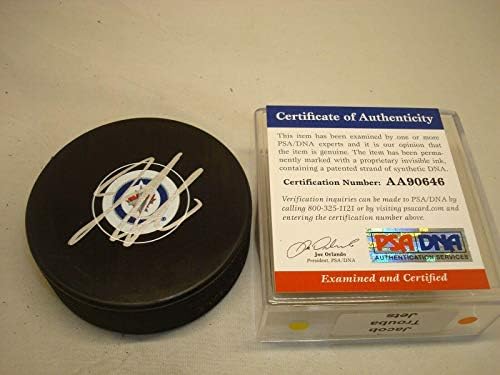Джейкъб Тръба подписа Хокей шайба Winnipeg Дюзи с Автограф на PSA/ DNA COA 1C - за Миене на НХЛ с автограф