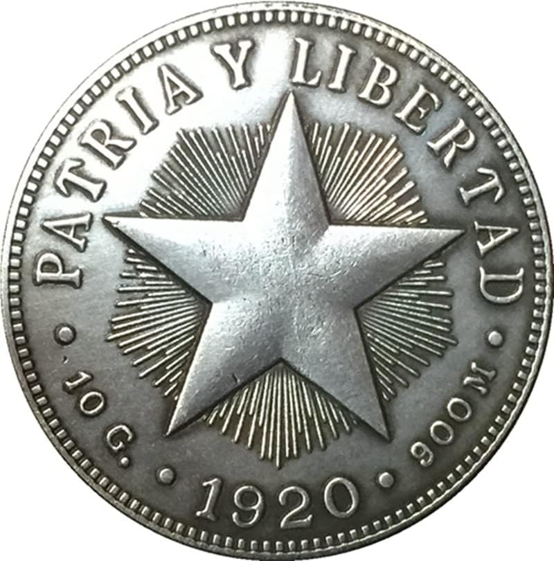 Кубински монети 1920 Г., Медна, със сребърно покритие, Старинни Монети, Чужди Възпоменателни Монети, Събиране