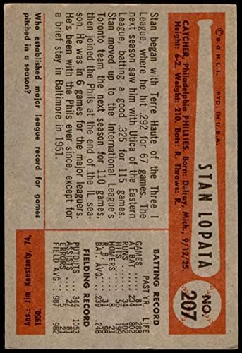1954 Боуман 207 Стан Лопата Филаделфия Филис (Бейзболна картичка) VG/EX+ Филис