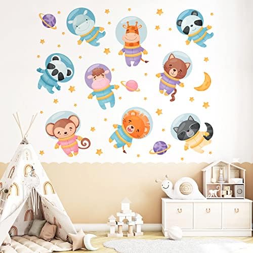 Космически Стикери за Стена под формата на Сладък Животни със Звезда и Луна, Сменяеми Етикети за Момчета и Момичета,
