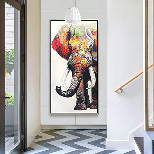 Живопис с маслени бои Tangjuestj Върху платно, Ръчно Рисувана с Цветни Слонове, Модерни Прости Творчески Картини