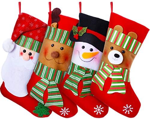 Jetec/ 4 предмета, Коледни Чорапи, 15, Голям Снежен човек, Дядо коледа, мечки, Елени, Коледни Окачени Чорапи,