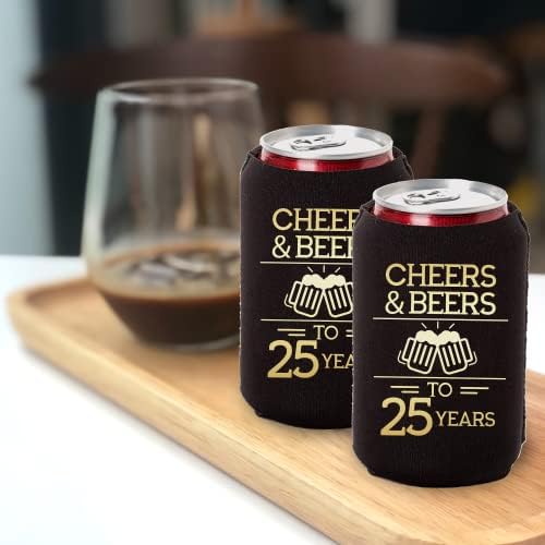 Охладители за консерви Наздраве & Beers to 25 Years 25th Birthday Party Coolies, Набор от 12 кутии с черни и