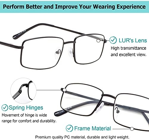 LUR 3 опаковки на метални очила за четене + 3 опаковки очила за четене в полукръгла рамка (общо 6 двойки ридеров