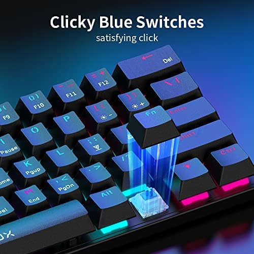 Механична клавиатура DeLUX 60% със сини стрелки, дъгова RGB подсветка, защита от появата на отблясъците на 61