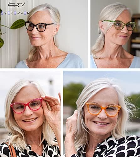 Eyekepper, 4 опаковки очила за четене, нападение от синя светлина, за жени, ридеры с кристали в стил котешко