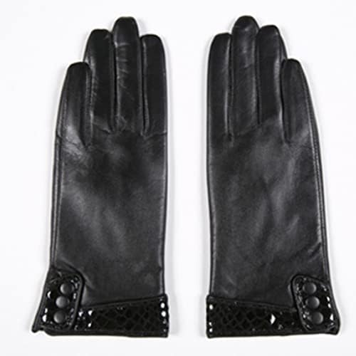 n/a Зимни кожени ръкавици, Дамски ръкавици за топла и мека подплата за шофиране (Код за цвят: D, размер: L)