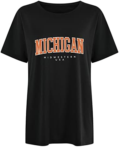 Дамски Ежедневни Тениска Michigan Midwestern USA с Писмото Графичен Принтом Oversize, Свободна Тениска с кръгло