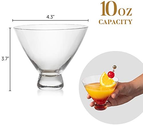 Crystal комплект за мартини без крака – 4 Стъклени чаша за коктейли /десерти ръчно выдувки с 4 позлатени чашки,