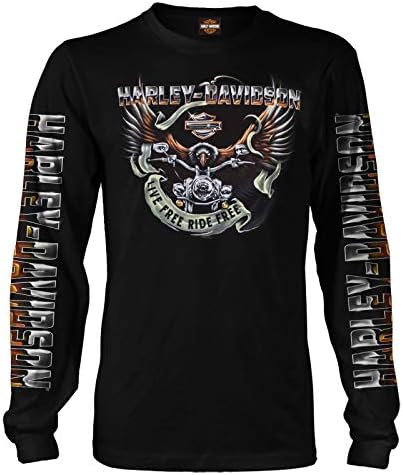 Harley-Davidson Military - Мъжка Черна тениска с изображение на Орел с дълъг ръкав - военновъздушната база Cadena