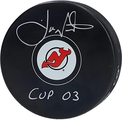 Хокейна шайба Джо Ньювендика Ню Джърси Дэвилз с автограф и надпис Купа 03 - за Миене на НХЛ с автограф