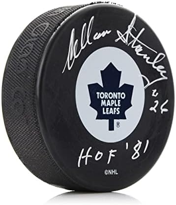 Алън Стенли подписа шайбата Торонто Мейпъл Лийфс надпис ХОФА - за Миене на НХЛ с автограф