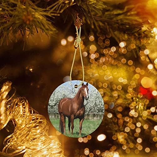 На коня пред Цъфтящи Дървета Коледна Керамична Кръгла Висулка, Коледна Украса Полицата Рафтове Висулка