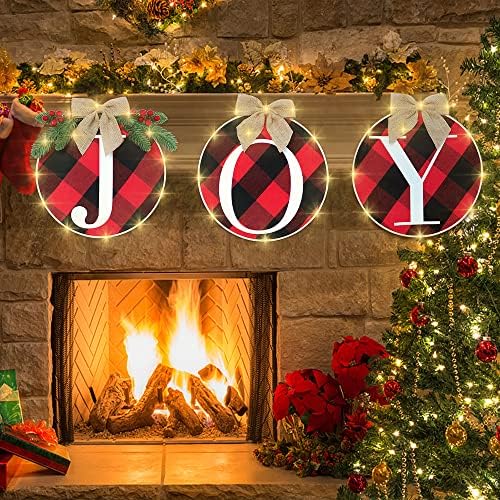 EYOUBE Коледна Украса За врата, Знак на Радост, Коледен Декор, Карирани Венец в Клетка от Бъфало за предните