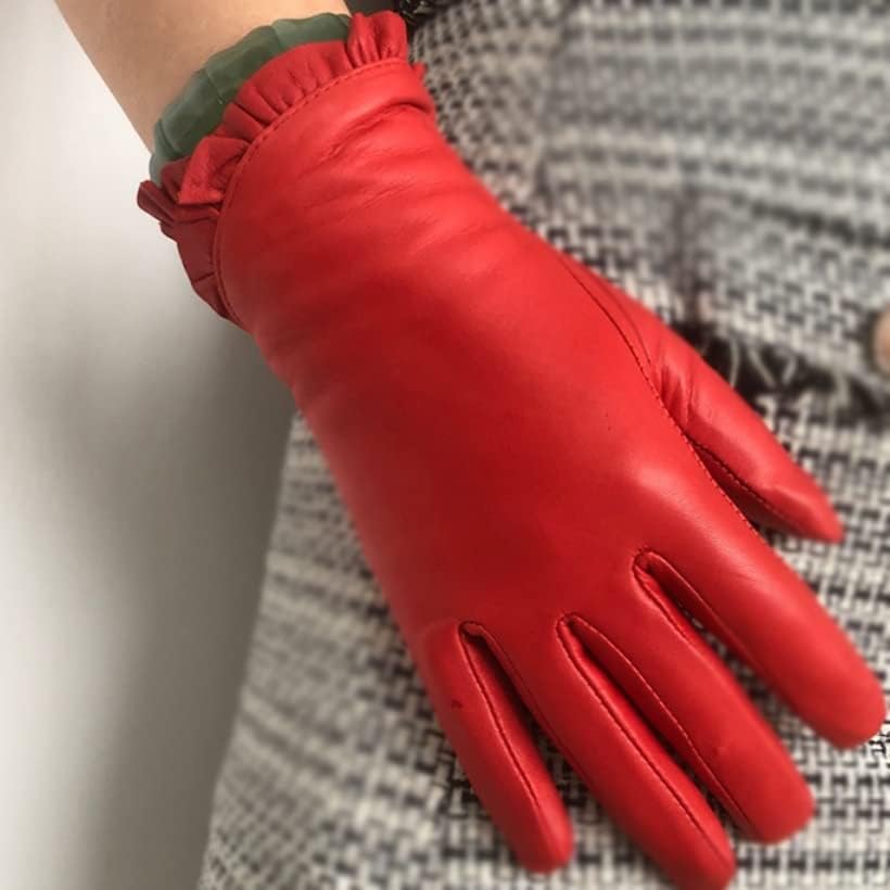 дамски кожени ръкавици, n/a, есенно-зимни, топли, с волани на пръстите на краката, с ръкавици за пръстите (Цвят: