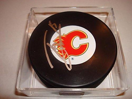 Хокейна шайба Тим Джекмана Калгари Флеймс с автограф a - за миене на НХЛ с автограф