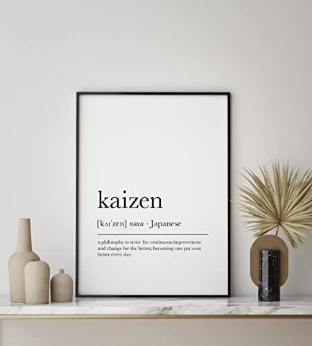 Черно-бели плакатные щампи и без рамка 5 (Принт с определението на Kaizen, Илюстрация от японски речник, японски
