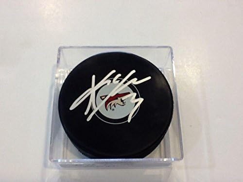 Кийт Яндл Подписа Хокей шайба с автограф от Аризона, Финикс Койотс c - за Миене на НХЛ с автограф