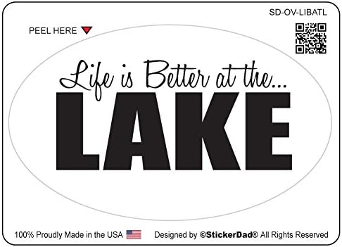 StickerDad® Oval - Животът на езерото е по - добре- Цветен стикер с печат Размер: 4 см, Цвят: бял / черен -