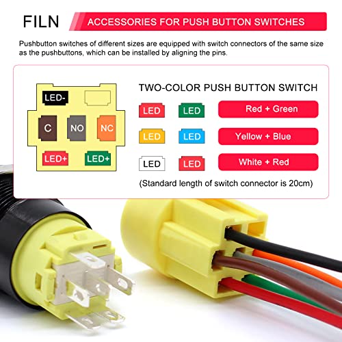 FILN 2 елемента Бутон превключвател 185 символи 19 мм 12 В с подсветка LED Водоустойчива Защелкивающийся Нормално