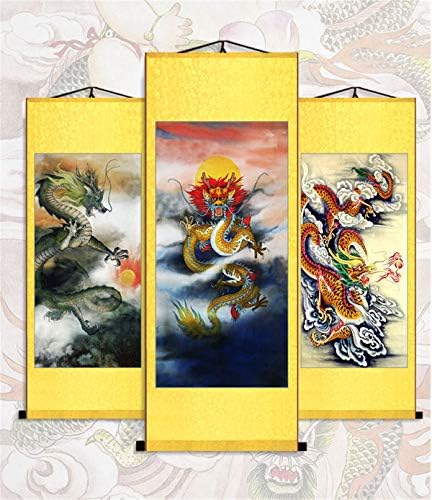 Zzooi Китайски Стил Dragon Стенно Изкуство Виси Коприна Печатни Свитък Живопис